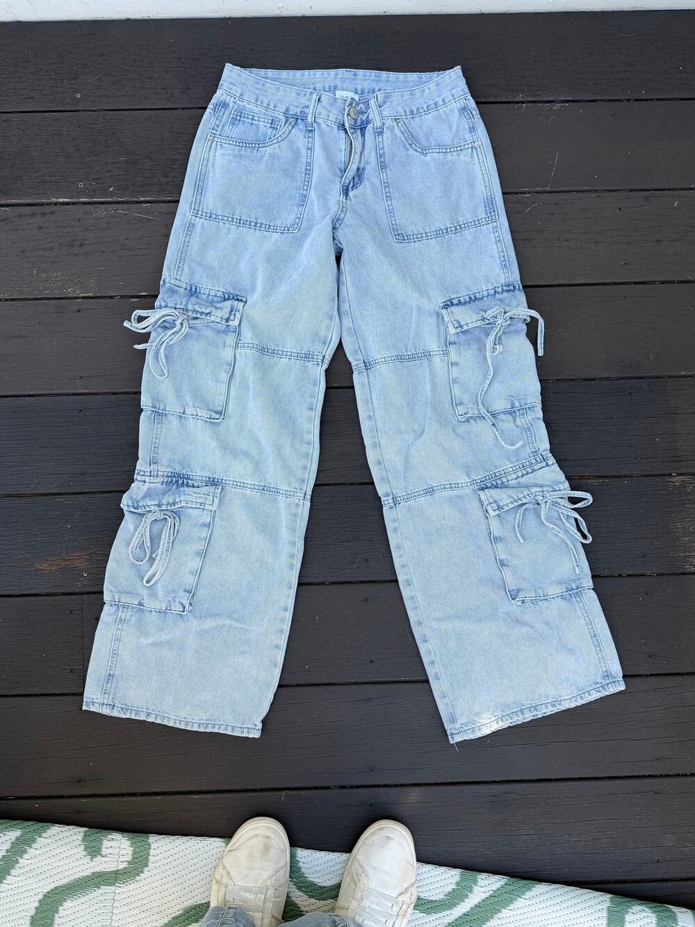LA Hearts Light Wash Cargo Jeans Small Y2K Wide Leg